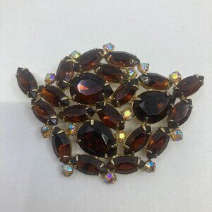 Vtg CONTINENTAL ? 3" chunky crystal rhinestone brooch